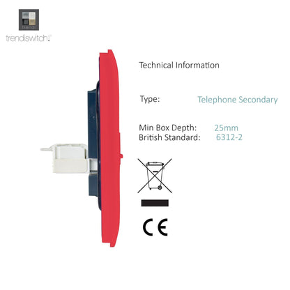 Trendi Switch 2 Gang Cat 3 Telephone Slave Socket in Strawberry Red