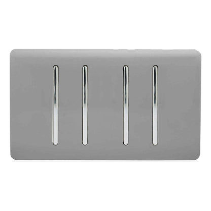 Trendi Switch 4 Gang Light Switch (2x 1 or 2 Way & 2 x Intermediate)in Light Grey