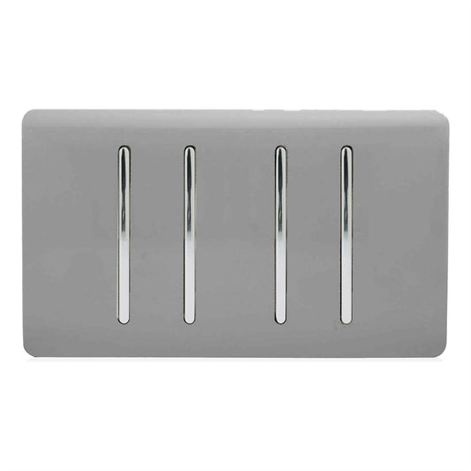 Trendi Switch 4 Gang Light Switch (2x 1 or 2 Way & 2 x Intermediate)in Light Grey
