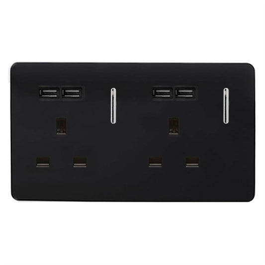 Trendi Switch 2 Gang 4 Port USB 2100mA Plug Socketin Piano Black