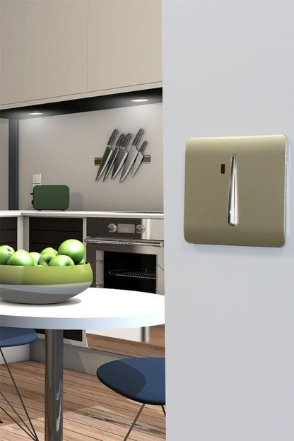 Trendi Switch 1 Gang 45 Amp Cooker Switch with Neon in Champagne Gold