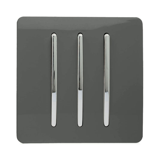 Trendi Switch 3 Gang 1 or 2 way Rocker Light Switchin Charcoal Grey