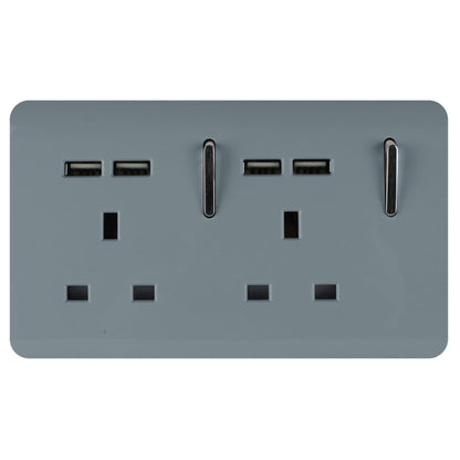 Trendi Switch 2 Gang 4 Port USB 2100mA Plug Socket in Cool Grey
