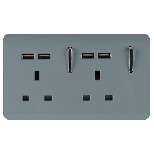 Trendi Switch 2 Gang 4 Port USB 2100mA Plug Socketin Cool Grey
