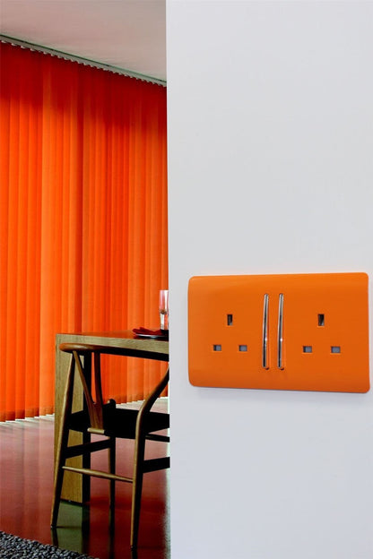Trendi Switch 2 Gang Long Switched Plug Socket in Sunset Orange