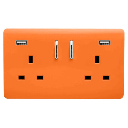 Trendi Switch 2 Gang USB 3100mA Plug Socket in Sunset Orange