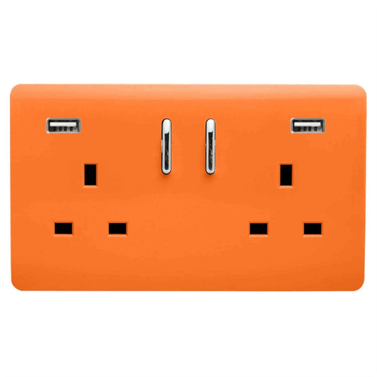 Trendi Switch 2 Gang USB 3100mA Plug Socketin Sunset Orange