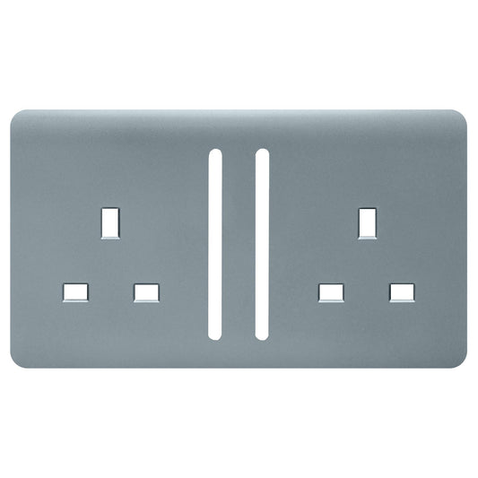 Trendi Switch 2 Gang Long Switched Spare Faceplate For Modern Designer Plug Socket in Cool Grey