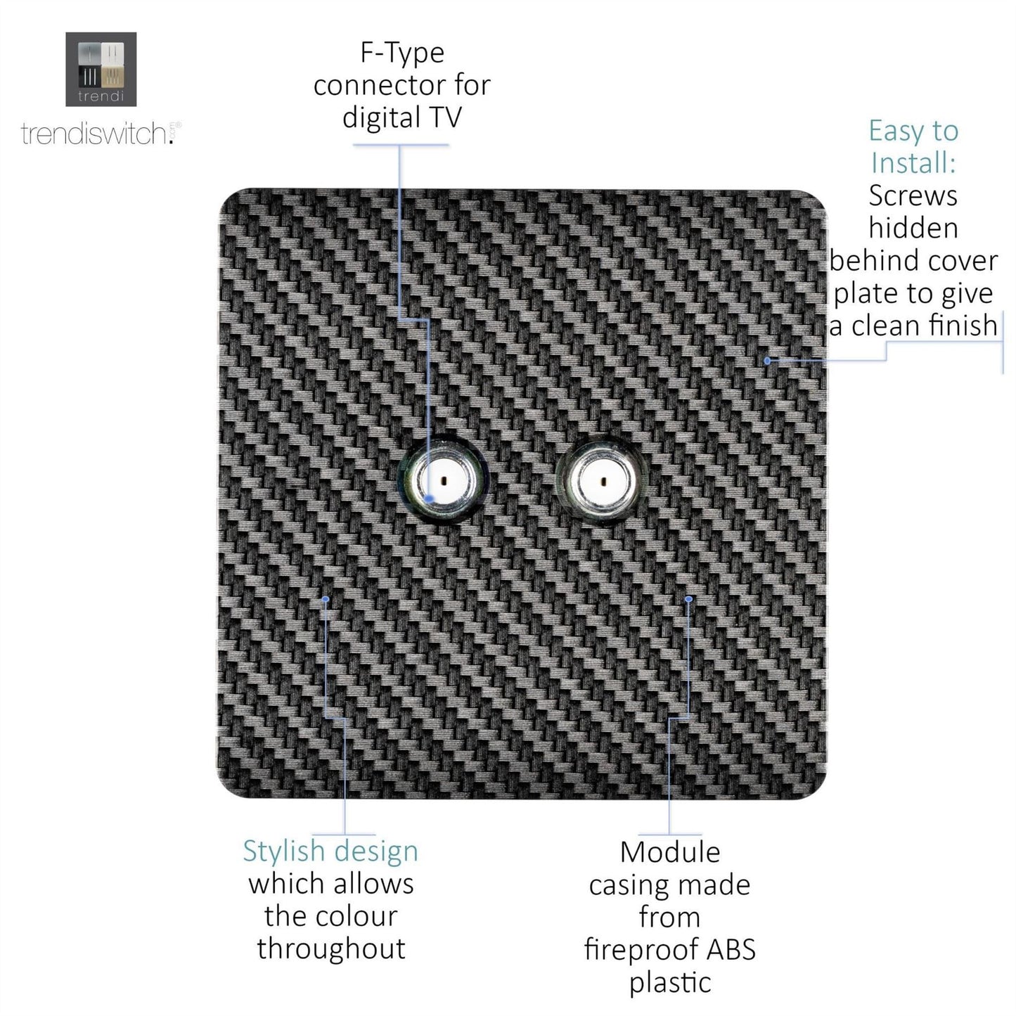 Trendi Switch 2 Gang Male F-Type Satellite Television Socketin Carbon Fibre