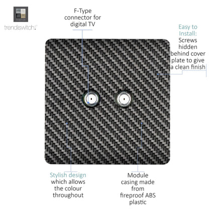 Trendi Switch 2 Gang Male F-Type Satellite Television Socket in Carbon Fibre