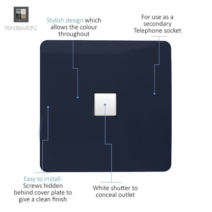 Trendi Switch 1 Gang Cat 3 Telephone Slave Socket in Navy Blue