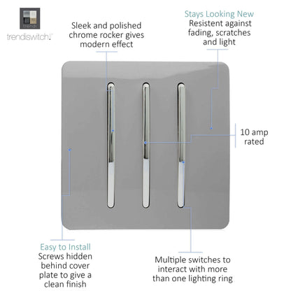 Trendi Switch 3 Gang 1 or 2 way Rocker Light Switch in Light Grey