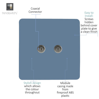 Trendi Switch 2 Gang Female Co-Axial Television Socket in Sky Blue