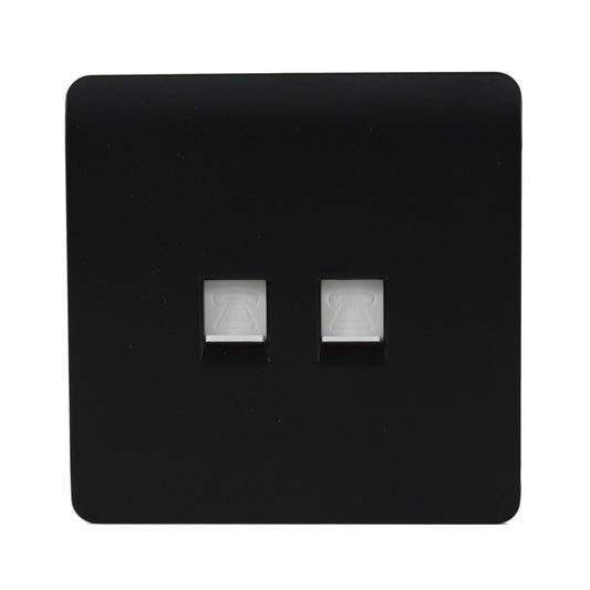 Trendi Switch 2 Gang RJ45 Cat 6 PC Ethernet & Modern Designer Telephone Slave Socketsin Matt Black