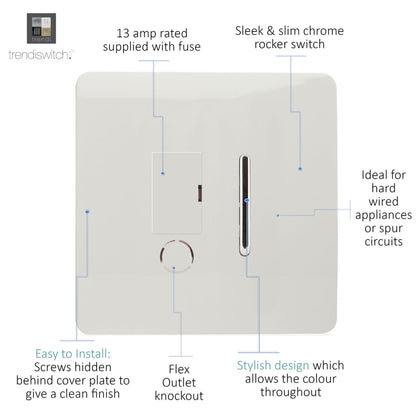Trendi Switch 13 Amp Fused Spur with Flex Outlet in Ice White