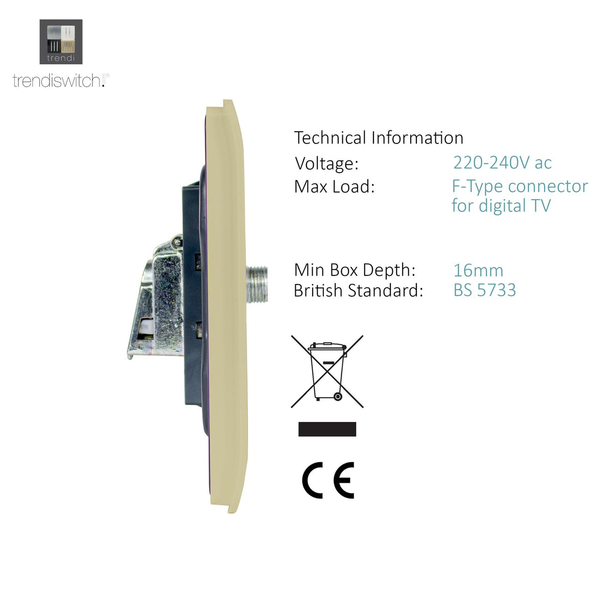 Trendi Switch TV Co-Axial & F-Type Satellite Socket in Champagne Gold