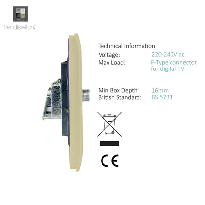 Trendi Switch TV Co-Axial & F-Type Satellite Socket in Champagne Gold