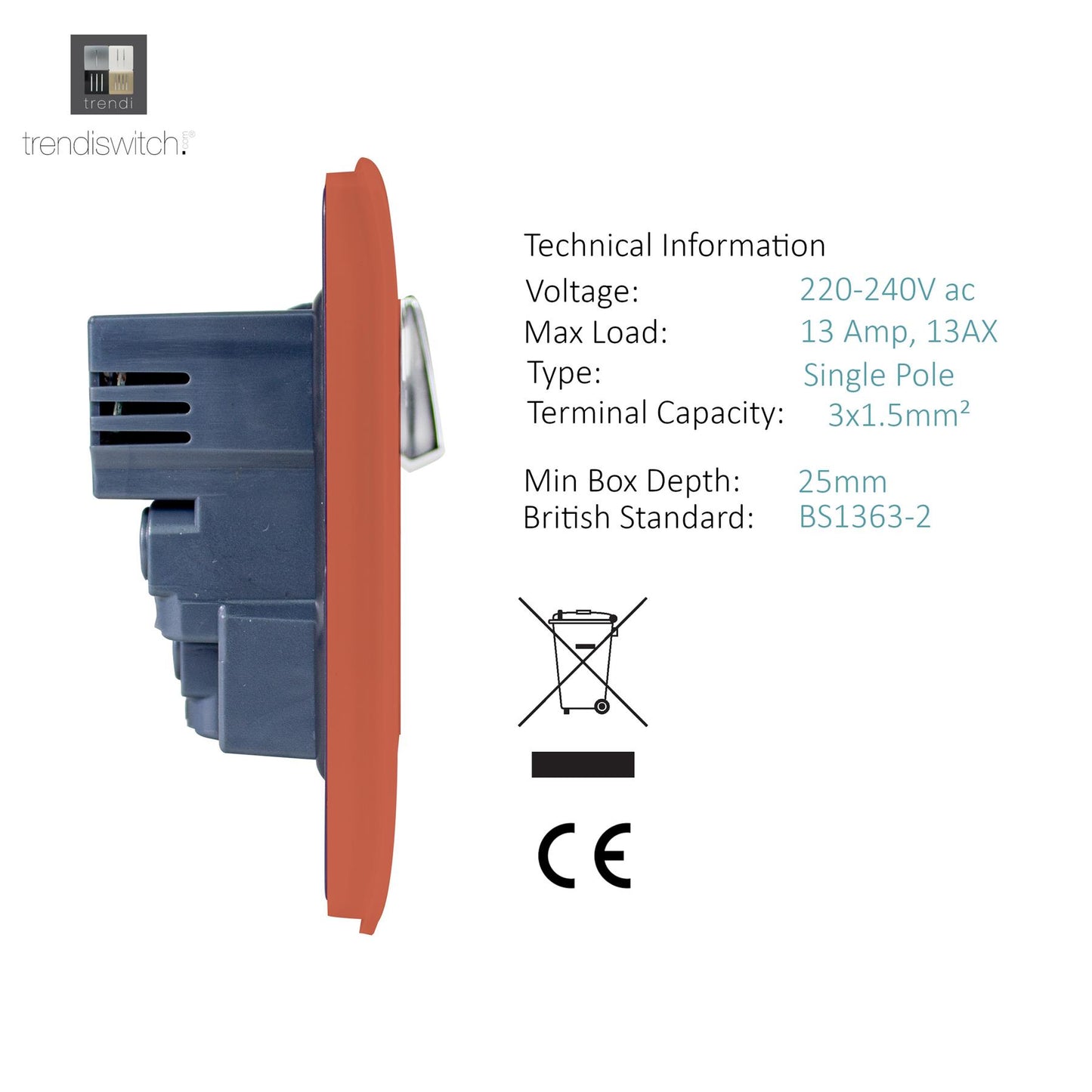Trendi Switch 2 Gang 4 Port USB 2100mA Plug Socketin Copper