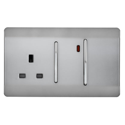 Trendi Switch 45 Amp Cooker Switch & 13 Amp Plug Socket with Neon in Brushed Steel