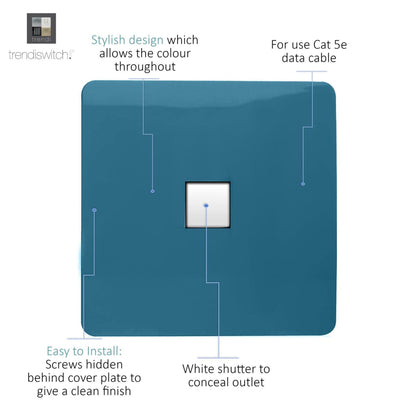 Trendi Switch 1 Gang RJ45 Cat 5e PC Ethernet Socket in Ocean Blue