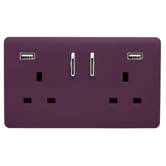 Trendi Switch 2 Gang USB 3100mA Plug Socketin Plum Purple
