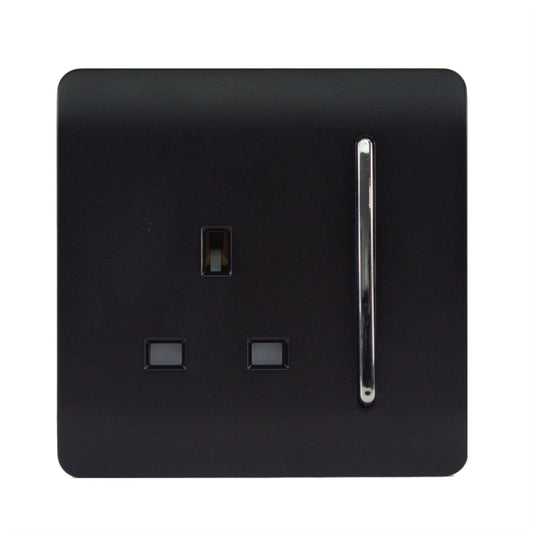 Trendi Switch 1 Gang 13 Amp Switched Plug Socketin Matt Black