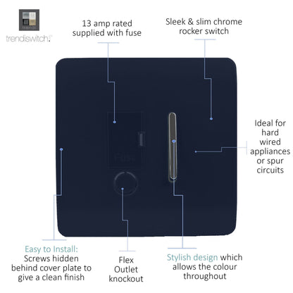 Trendi Switch 13 Amp Fused Spur with Flex Outlet in Navy Blue
