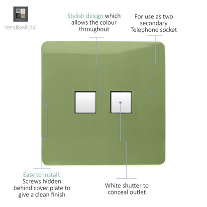 Trendi Switch 2 Gang Cat 3 Telephone Slave Socket in Moss Green