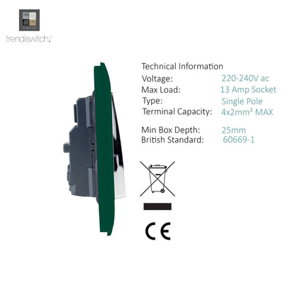Trendi Switch 2 Gang Long Switched Plug Socket in Dark Forest Green