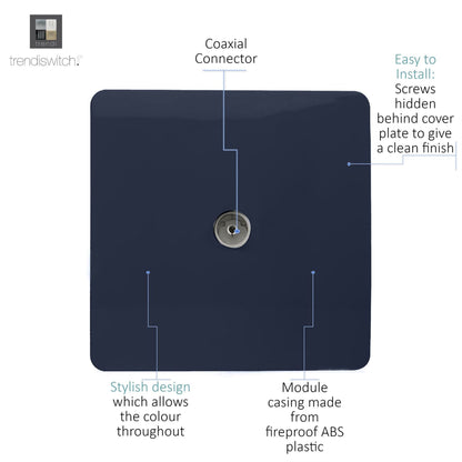 Trendi Switch 1 Gang Female Co-Axial Television Socket in Navy Blue