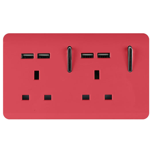 Trendi Switch 2 Gang 4 Port USB 2100mA Plug Socket in Strawberry Red