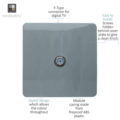 Trendi Switch 1 Gang Male F-Type Satellite Television Socket in Cool Grey