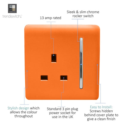 Trendi Switch 1 Gang 13 Amp Switched Plug Socket in Sunset Orange