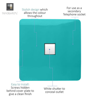 Trendi Switch 1 Gang Cat 3 Telephone Slave Socket in Bright Teal