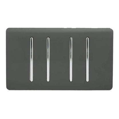 Trendi Switch 4 Gang Light Switch (3x 1 or 2 Way & 1 x Intermediate)in Charcoal Grey