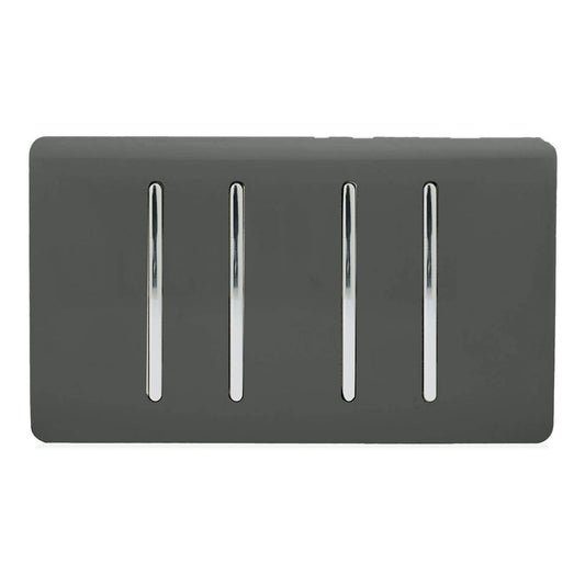 Trendi Switch 4 Gang Light Switch (3x 1 or 2 Way & 1 x Intermediate)in Charcoal Grey