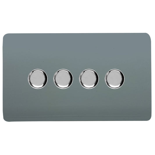 Trendi Switch 4 Gang 1 or 2 way 150w Rotary LED Dimmer Light Switchin Cool Grey