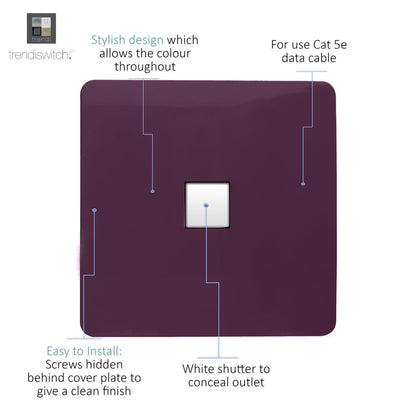 Trendi Switch 1 Gang RJ45 Cat 5e PC Ethernet Socket in Plum Purple