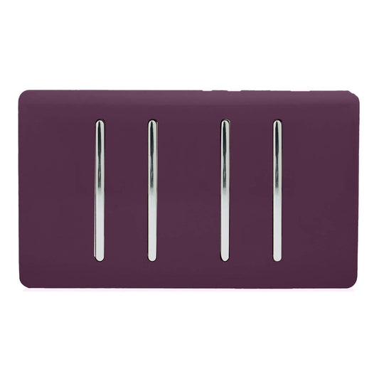 Trendi Switch 4 Gang Light Switch (1x 1 or 2 Way & 3 x Intermediate)in Plum Purple