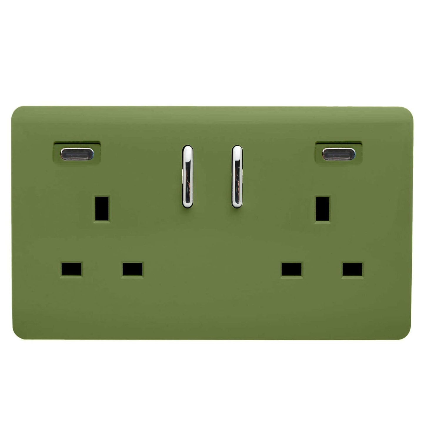 Trendi Switch 2 Gang USB 24W Type C USB Plug Socket in Moss Green
