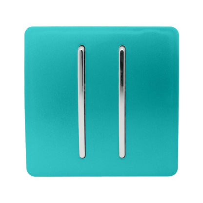 Trendi Switch 2 Gang Rocker Light Switch (1x 1 or 2 way & 1x Intermediate)in Bright Teal