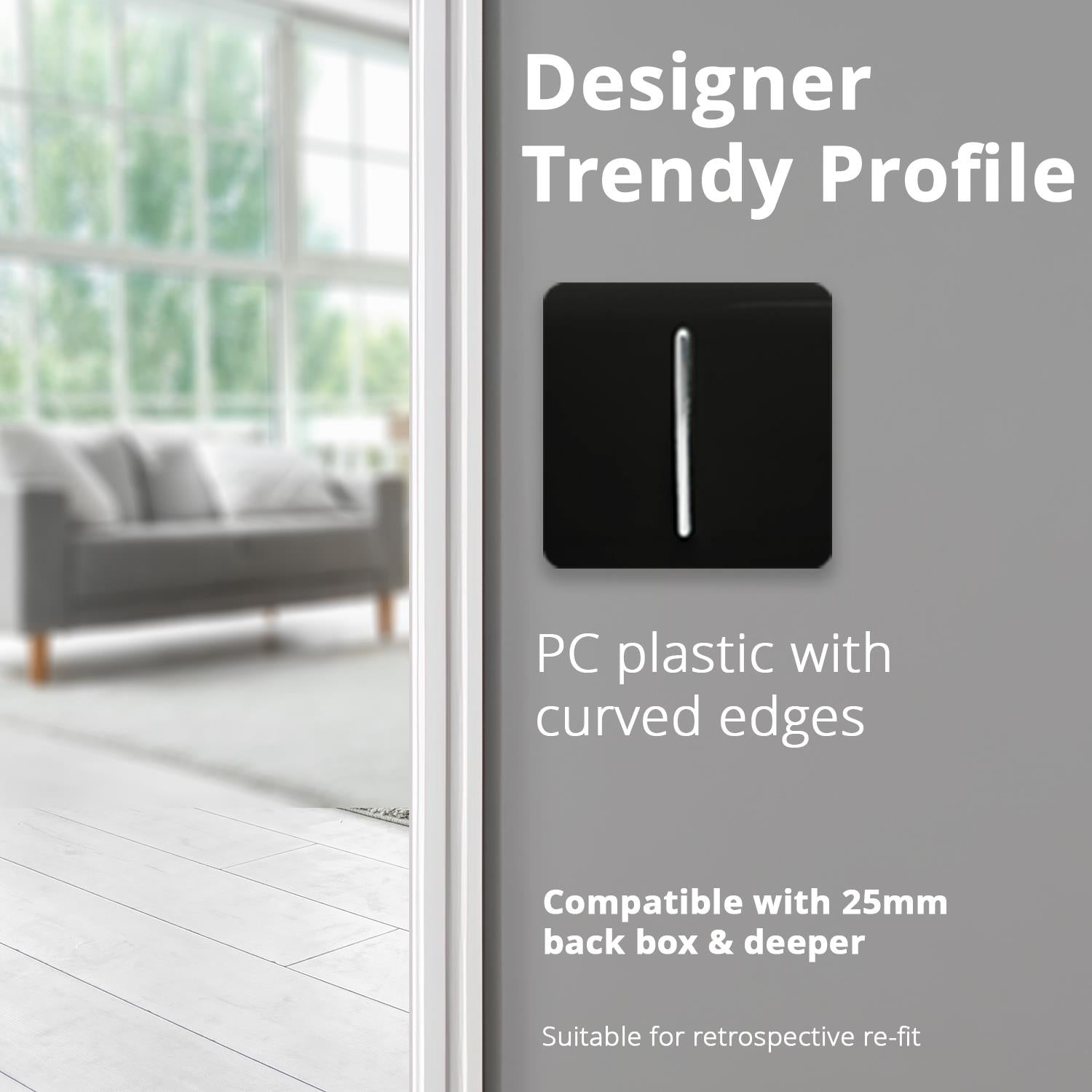Trendi Switch 1 Gang 1 or 2 way Rocker Light Switch in Matt Black