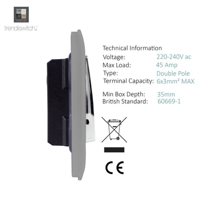 Trendi Switch 1 Gang 45 Amp Cooker Switch with Neon in Light Grey