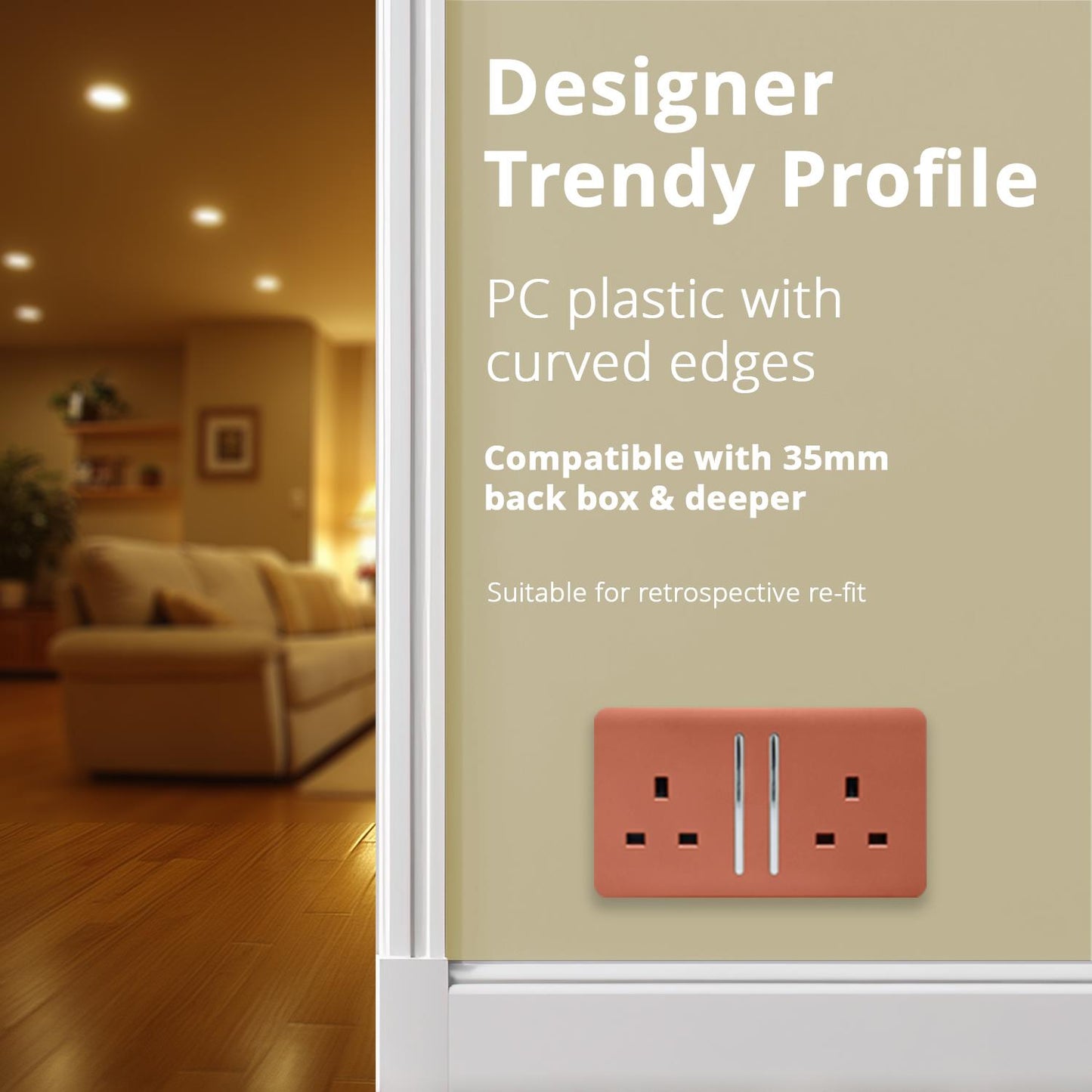 Trendi Switch 2 Gang Long Switched Plug Socketin Copper