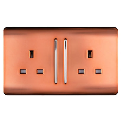 Trendi Switch 2 Gang Long Switched Plug Socket in Copper