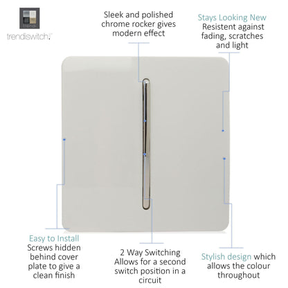 Trendi Switch 1 Gang 1 or 2 way Rocker Light Switch in Ice White