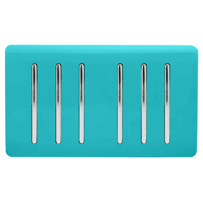 Trendi Switch 6 Gang 1 or 2 Way Light Switch in Bright Teal