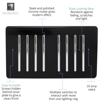 Trendi Switch 8 Gang 1 or 2 Way Light Switch in Piano Black
