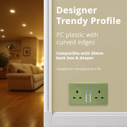 Trendi Switch 2 Gang Long Switched Plug Socket in Moss Green