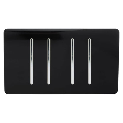 Trendi Switch 4 Gang Light Switch (3x 1 or 2 Way & 1 x Intermediate)in Piano Black